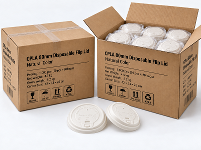 CPLA 80mm disposable flip-top natural color cup lid 